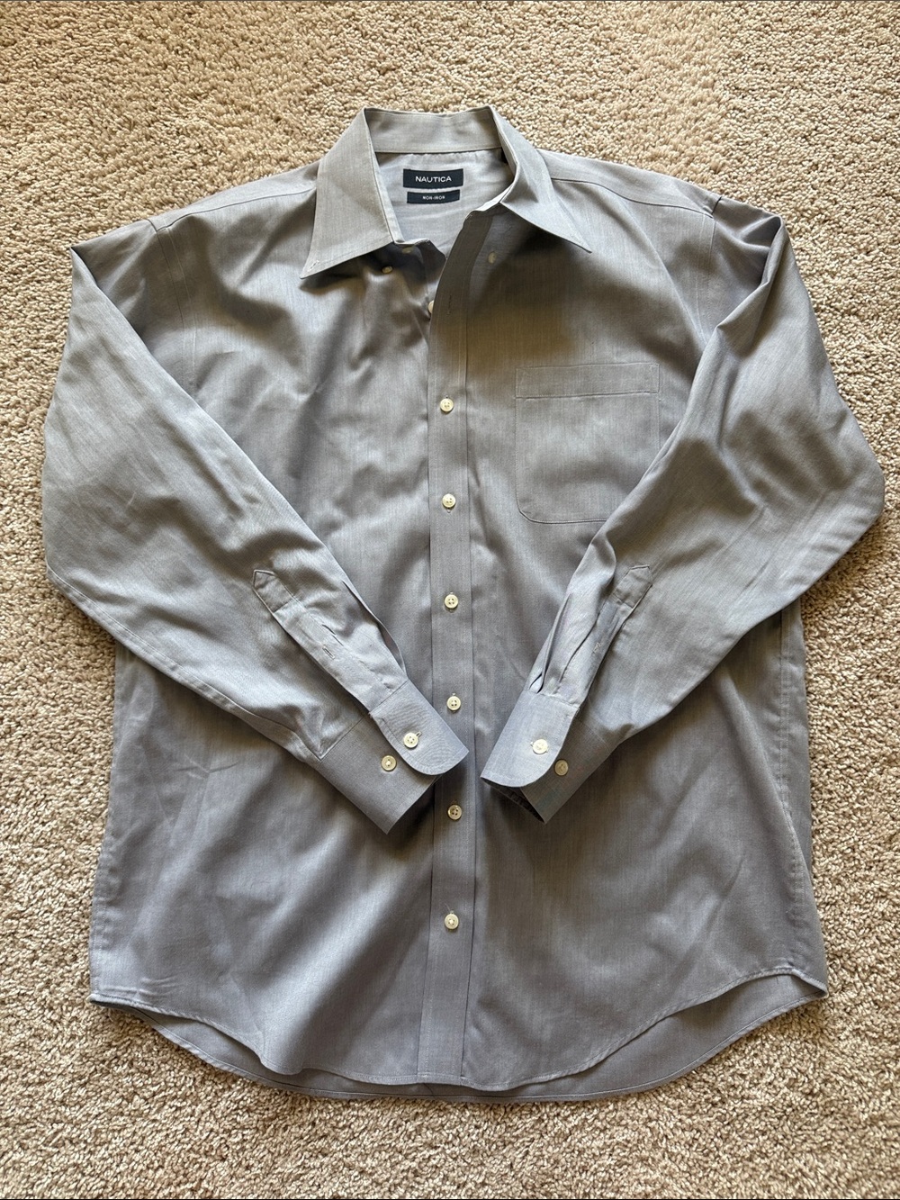 Nautica Men’s Non-Iron Dress Shirt Gray 16.5 34/35 Long Sleeve